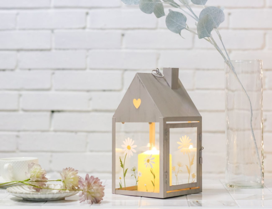 Декоративный подсвечник ДОМИК 'ЛЕТО В РОМАШКАХ', металл, розовый, 27х14 см