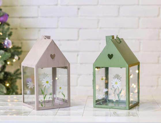 Декоративный подсвечник ДОМИК 'ЛЕТО В РОМАШКАХ', металл, розовый, 27х14 см