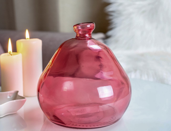 Ваза-бутыль АНИВЭН, стекло, розовая, 19 см