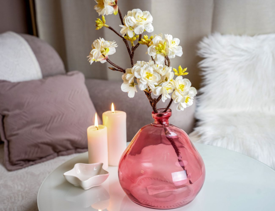 Ваза-бутыль АНИВЭН, стекло, розовая, 19 см