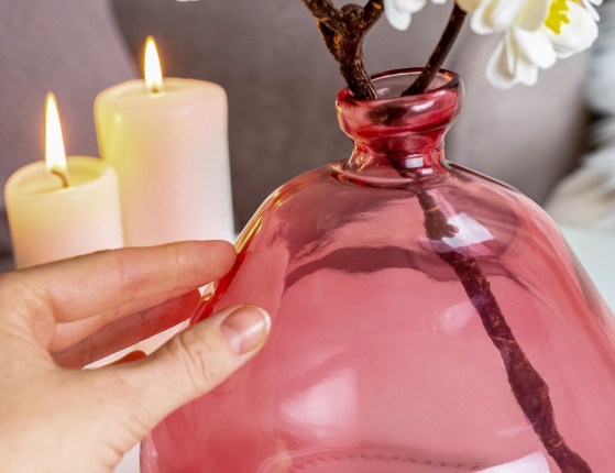 Ваза-бутыль АНИВЭН, стекло, розовая, 19 см