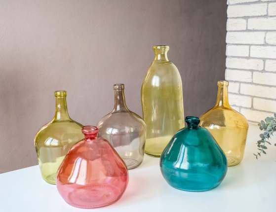 Ваза-бутыль АНИВЭН, стекло, розовая, 19 см