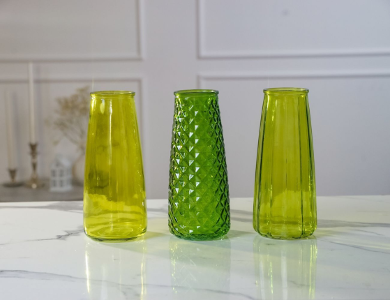 Набор декоративных ваз НИДИЯ, стекло, зелёный, 23 см, 3 шт.