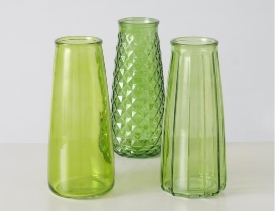 Набор декоративных ваз НИДИЯ, стекло, зелёный, 23 см, 3 шт.