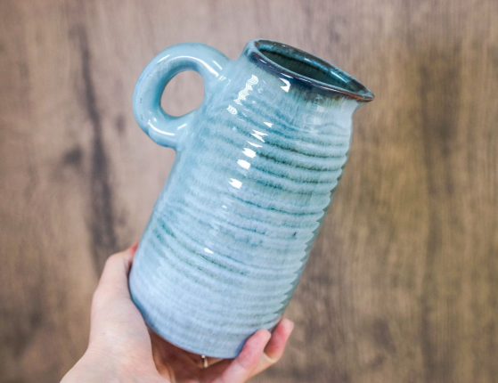 Декоративная ваза-кувшин СИЛЬВИН, керамика, серо-голубая, 17 см