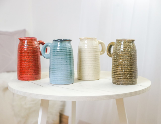 Декоративная ваза-кувшин СИЛЬВИН, керамика, серо-голубая, 17 см