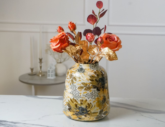 Декоративная ваза ЗОЛОТО ХРИЗАНТЕМ, металл, 24 см