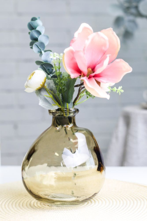 Декоративная ваза-бутыль КЛОДЕТ, стекло, жёлто-зелёная, 16 см