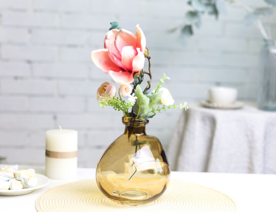 Декоративная ваза-бутыль КЛОДЕТ, стекло, оранжево-зелёная, 16 см