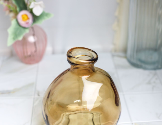 Декоративная ваза-бутыль КЛОДЕТ, стекло, оранжево-зелёная, 16 см