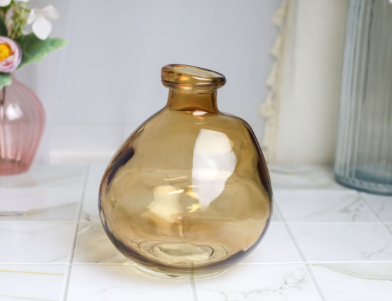 Декоративная ваза-бутыль КЛОДЕТ, стекло, оранжево-зелёная, 16 см