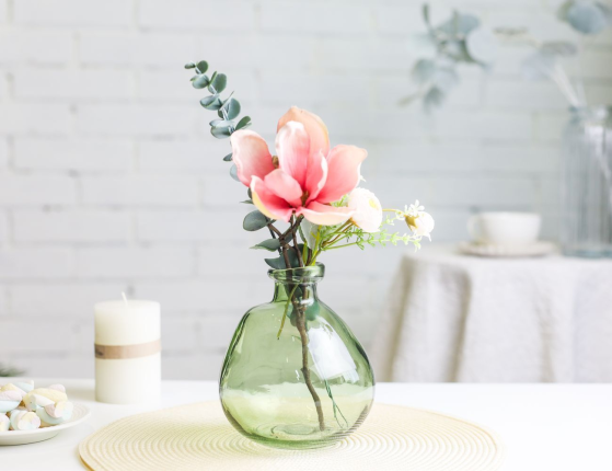 Декоративная ваза-бутыль КЛОДЕТ, стекло, зелёная, 16 см