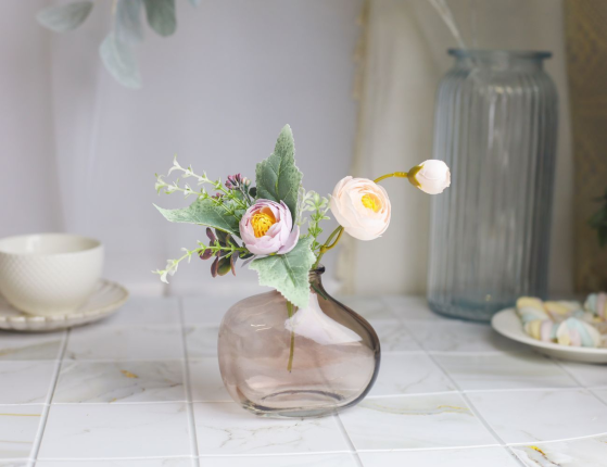 Декоративная ваза-бутыль ЛИЛО, стекло, розовая, 10 см