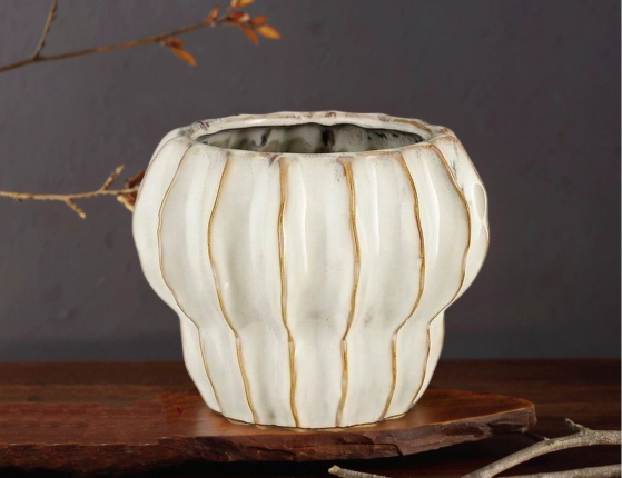 Декоративная ваза-кашпо КОНКИЛЬЯ, белая, 20х16 см