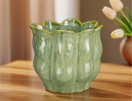 Декоративная ваза-кашпо ПИАНТА, зелёная, 17х15 см