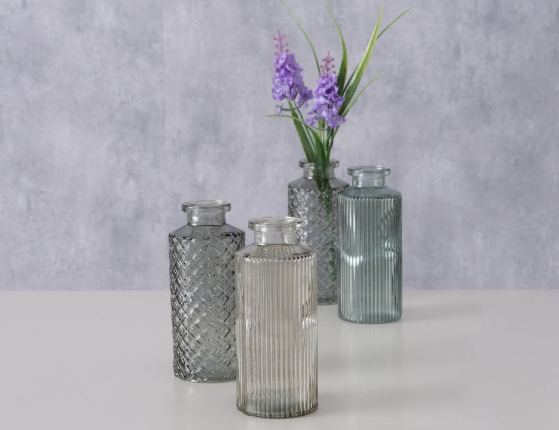 Набор декоративных ваз-бутылей ФОДЕРАТО, стекло, дымчатый, 14 см, 4 шт.