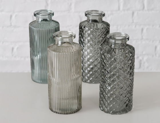 Набор декоративных ваз-бутылей ФОДЕРАТО, стекло, дымчатый, 14 см, 4 шт.