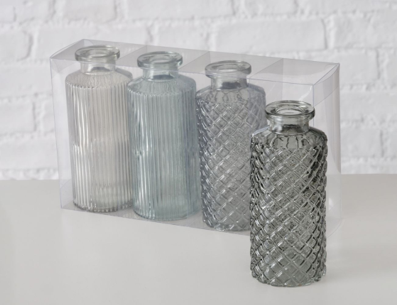 Набор декоративных ваз-бутылей ФОДЕРАТО, стекло, дымчатый, 14 см, 4 шт.