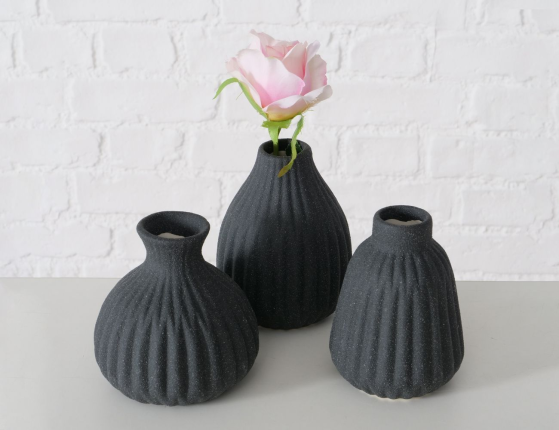 Набор декоративных ваз АЛЬБАРИКО, керамика, антрацит, 12 см, 3 шт.