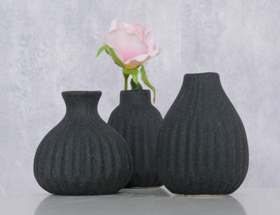Набор декоративных ваз АЛЬБАРИКО, керамика, антрацит, 12 см, 3 шт.