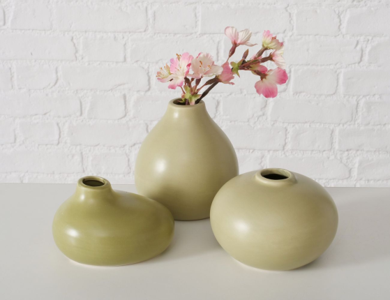 Набор декоративных ваз ВАДИ СТОУН, керамика, оливковый, 11 см, 3 шт.