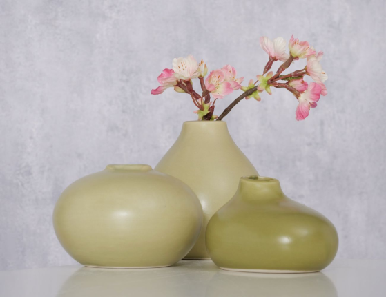 Набор декоративных ваз ВАДИ СТОУН, керамика, оливковый, 11 см, 3 шт.