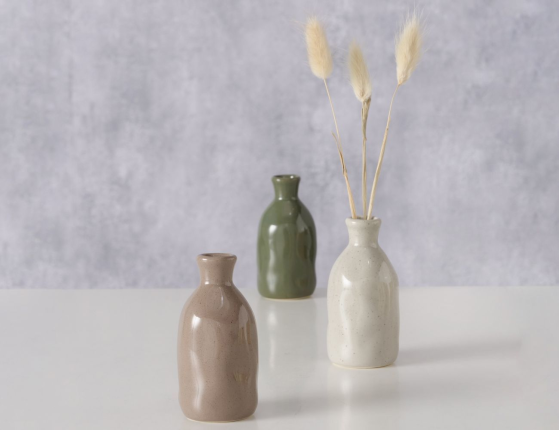 Декоративная ваза-бутыль КОЛЛЕФЕРО, керамика, сливочная, 8 см