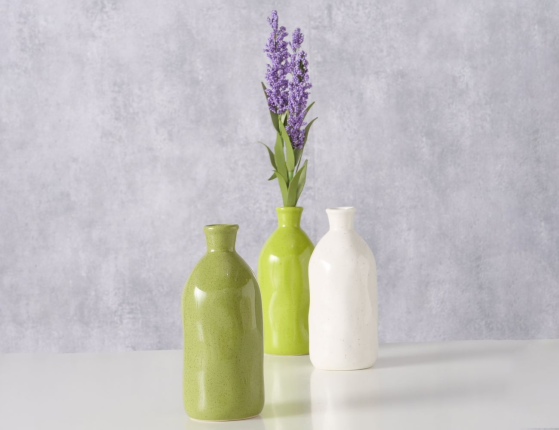 Декоративная ваза-бутыль КОЛЛЕФЕРО, керамика, салатовая, 15 см