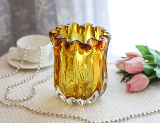 Декоративная ваза АМБЕР ВЕЙВ, стекло, 17 см