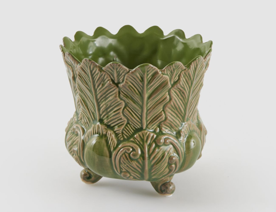 Декоративная ваза-кашпо ФОЛЬЯЖ, керамика, зелёная, 15 см