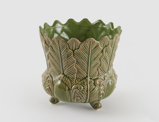 Декоративная ваза-кашпо ФОЛЬЯЖ, керамика, зелёная, 17 см