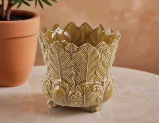 Декоративная ваза-кашпо ФОЛЬЯЖ, керамика, песочная, 13 см