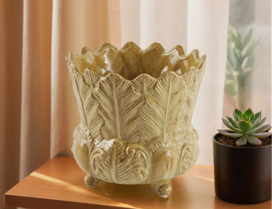 Декоративная ваза-кашпо ФОЛЬЯЖ, керамика, песочная, 15 см