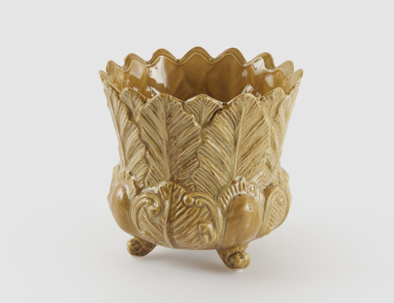 Декоративная ваза-кашпо ФОЛЬЯЖ, керамика, песочная, 15 см