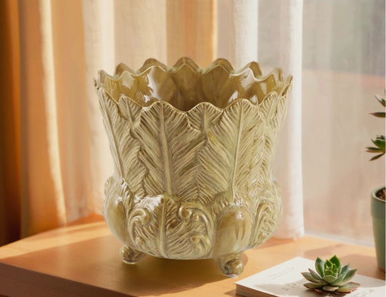 Декоративная ваза-кашпо ФОЛЬЯЖ, керамика, песочная, 17 см