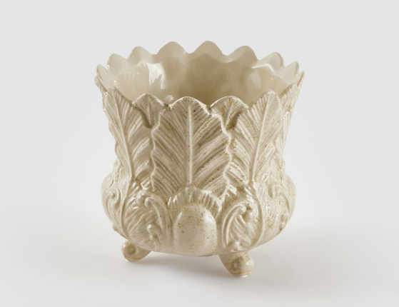 Декоративная ваза-кашпо ФОЛЬЯЖ, керамика, сливочная, 15 см