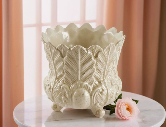 Декоративная ваза-кашпо ФОЛЬЯЖ, керамика, сливочная, 17 см