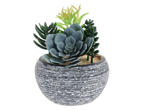Искусственные растения в кашпо СУККУЛЕНТЫ – АССОРТИ, 17х13 см