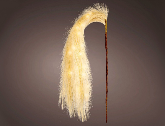 Декоративная ветка ПЕНЕЛЛО ДИ ПЬЮМЕ, полиэстер, белая, 18 тёплых белых микро LED-огней, 105 см, таймер, батарейки