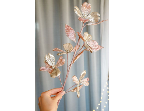 Декоративная ветка ВОЛШЕБНАЯ МАГНОЛИЯ, светло-розовая, текстиль, 64 см