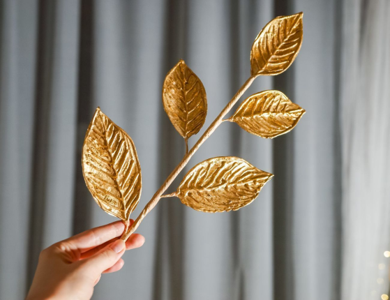 Декоративная ветка АЛИГЬЕРИ, золотая, 56 см