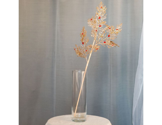 Декоративная ветка ФЕРНО, пластик, золотая, 63 см