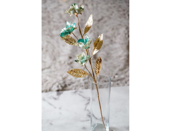 Декоративная ветка НЕЖНАЯ НЕЗАБУДКА, мятная с золотым, 53 см