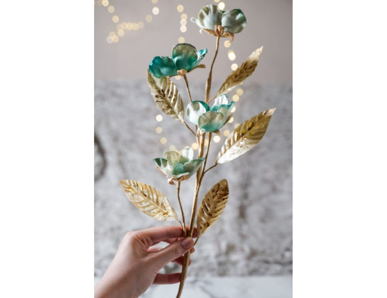 Декоративная ветка НЕЖНАЯ НЕЗАБУДКА, мятная с золотым, 53 см