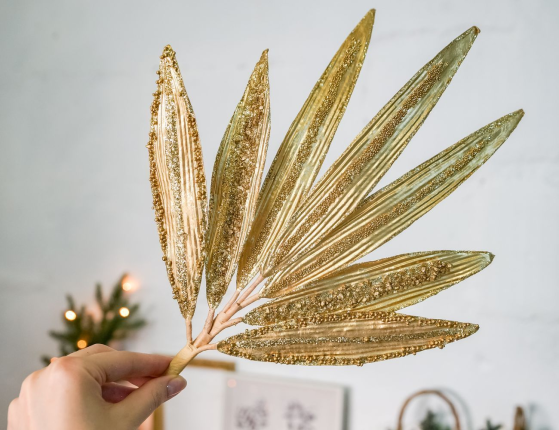 Декоративная ветка ОРИГИНАЛЬНАЯ ПАЛЬМОВАЯ ВЕТВЬ, золотая, 58 см