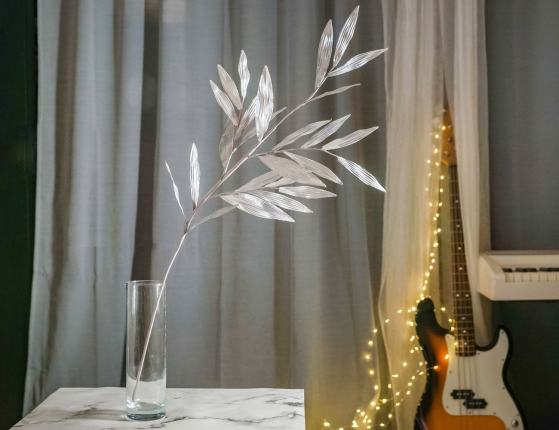 Декоративная ветка СИЦИЛИЙСКАЯ ВЕСНА - ИВА ХАКУРО НИШИКИ, пластик, серебряная, 81 см