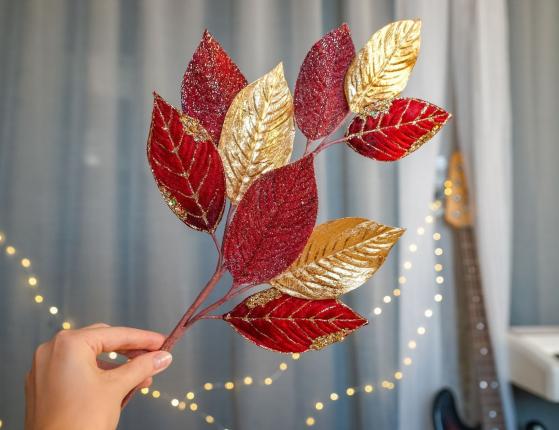 Декоративная ветка СИЦИЛИЙСКАЯ ВЕСНА - КРАСНЫЙ АПЕЛЬСИН, полиэстер, 64 см