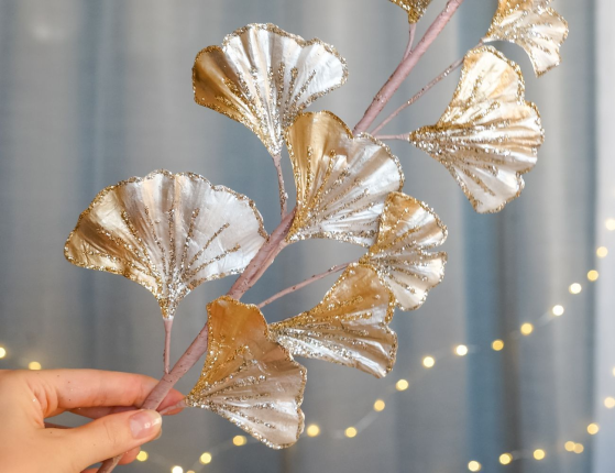 Декоративная ветка СИЦИЛИЙСКАЯ ВЕСНА - ЖЕМЧУЖНАЯ ЭШШОЛЬЦИЯ на клипсе, 58 см