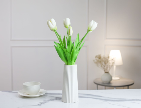 Букет искусственных цветов БЕЛЫЕ ТЮЛЬПАНЫ, силикон, 13 см, 5 шт.