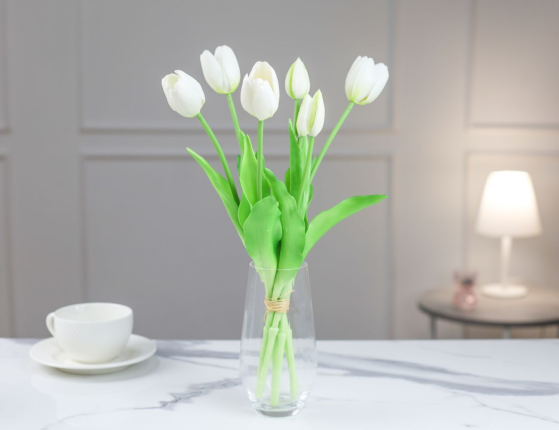 Букет искусственных цветов БЕЛЫЕ ТЮЛЬПАНЫ, силикон, 13 см, 5 шт.